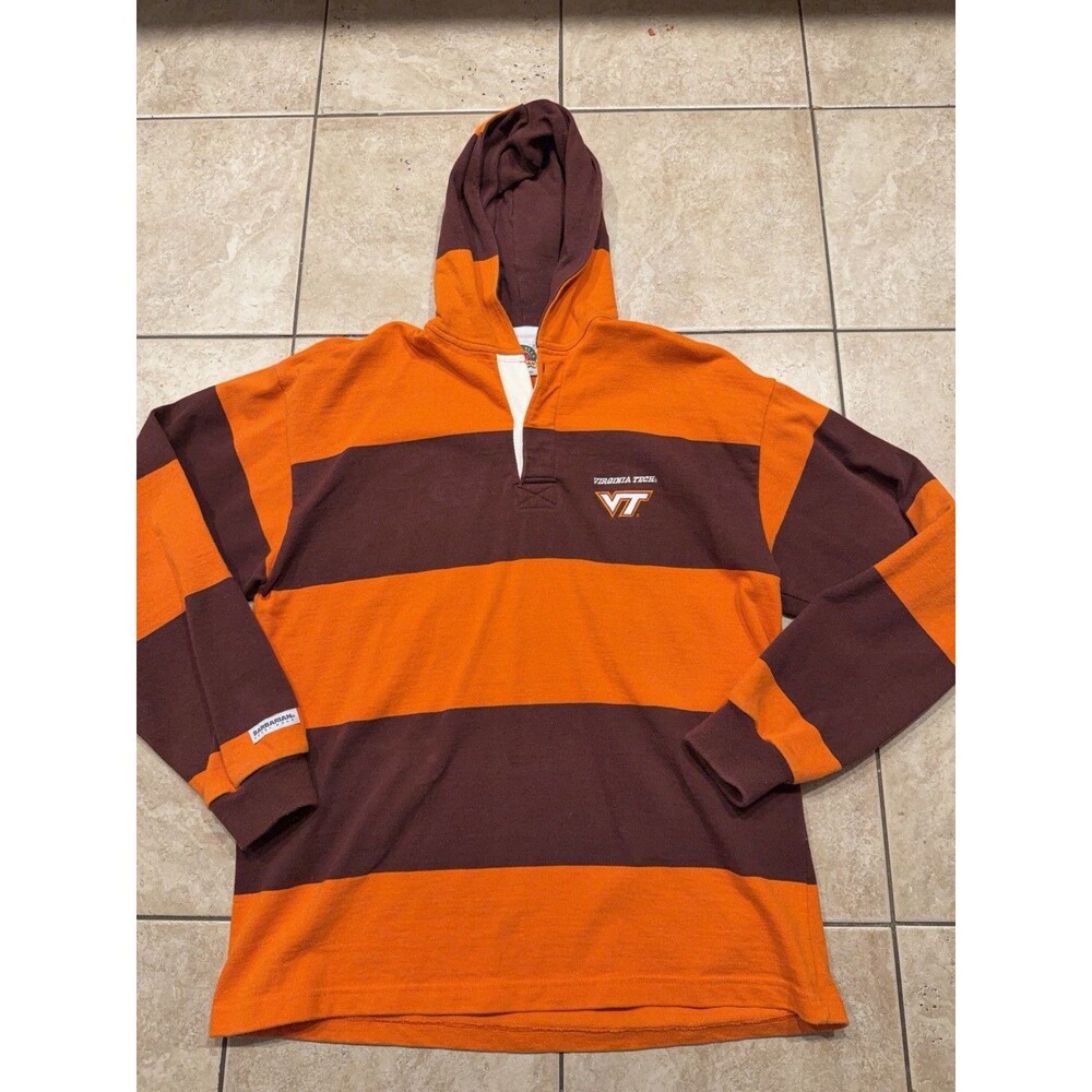 Virginia Tech Hokies Rugby Shirt Mens XL Barbarian Striped Polo Hooded Pullover